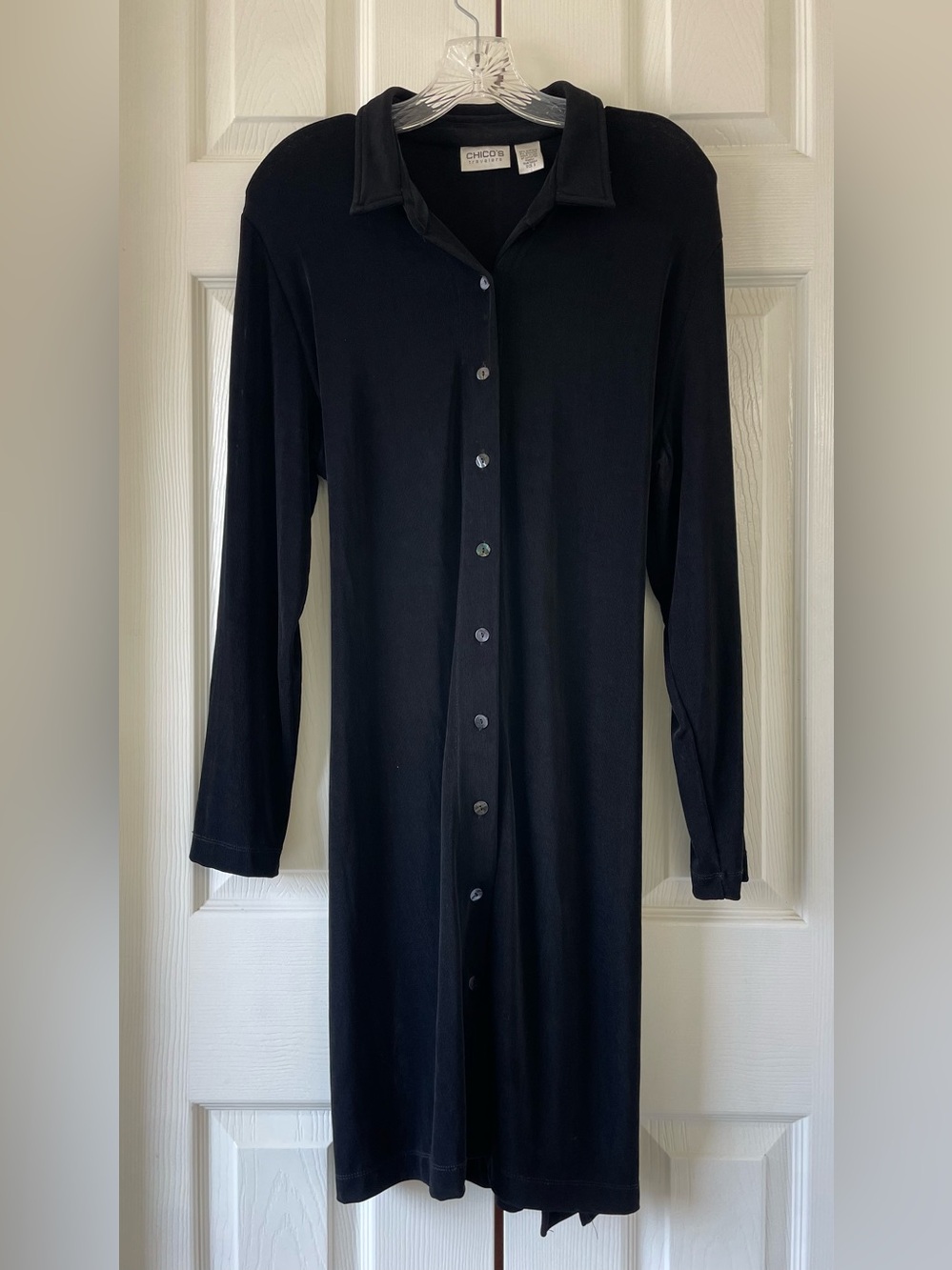 Chico’s Travelers Black Button Front Shirt Dress Duster | Chico’s Size 2 / US 12